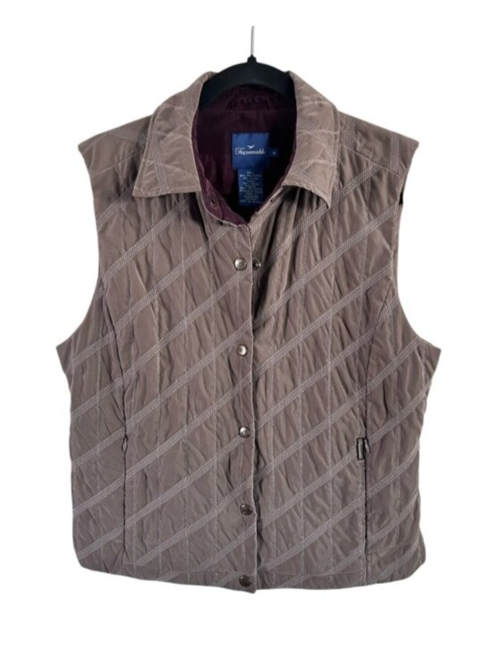 Faconnable Taupe Tan Quilted Sleeveless Vest Snap Button Fall Winter Women’s Med